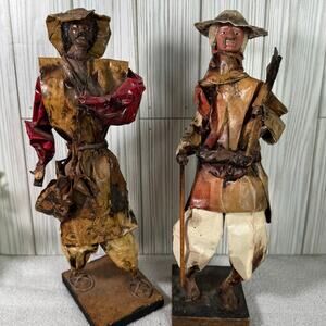 Vintage Mexican Folk Hand Painted Art Figurines Paper Mache Dolls 12"